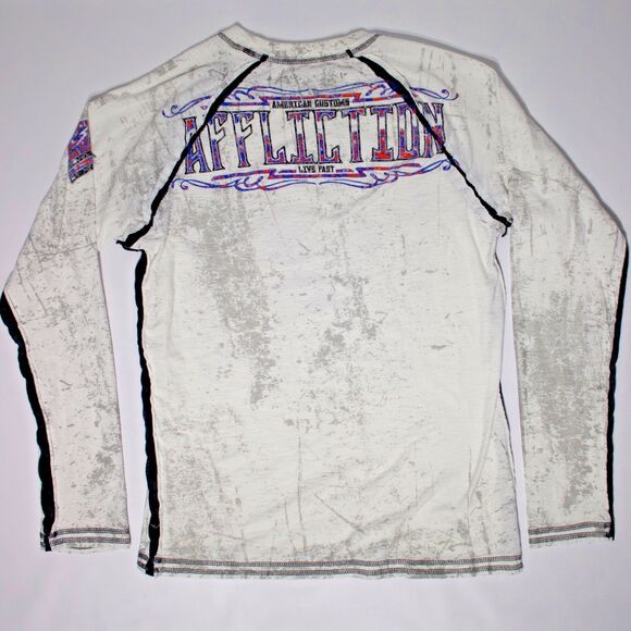 Affliction Native American Customs Live Fast White Long Sleeve T-Shirt Men Sz. M - Picture 3 of 11